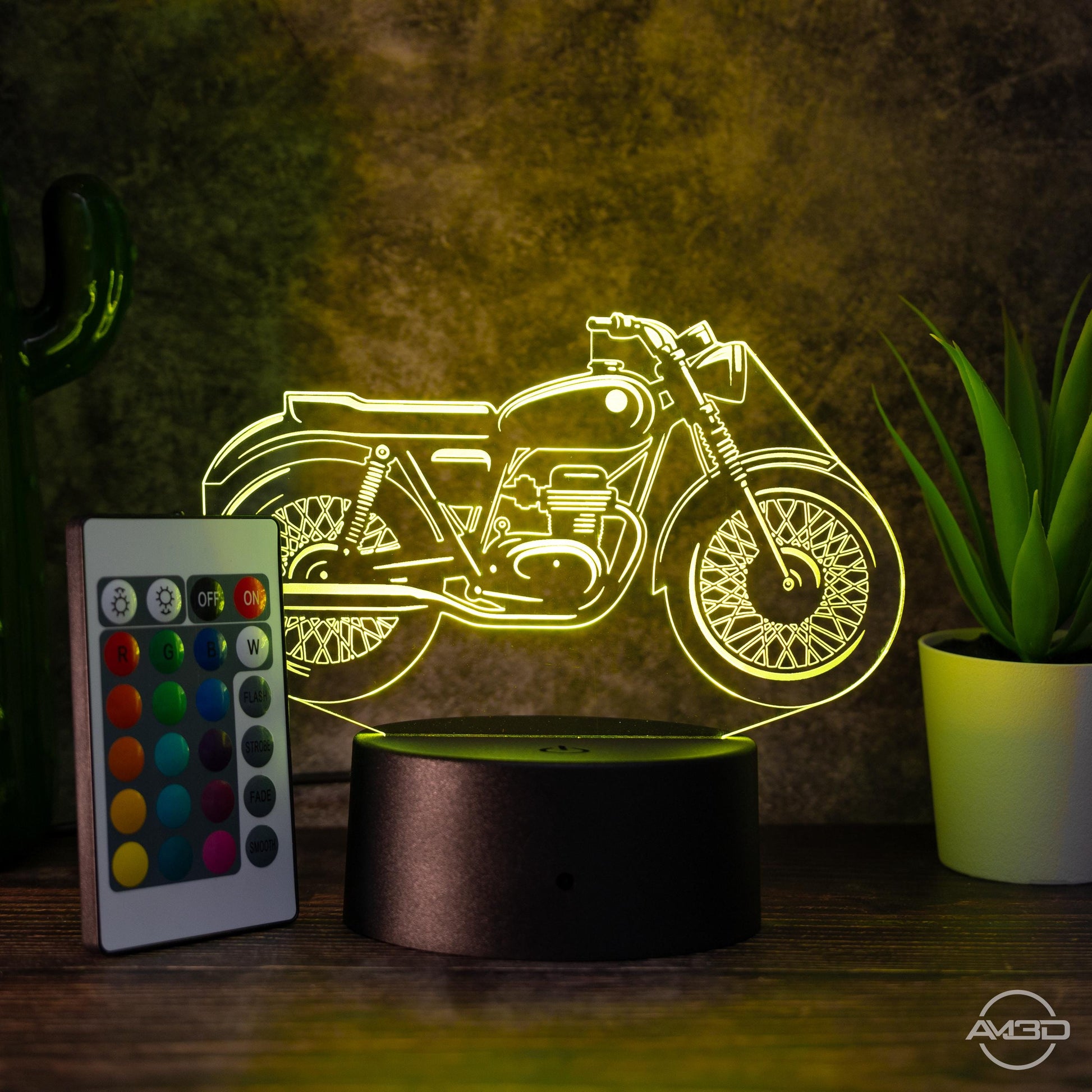 LED Tischlampe Motorrad Cafe Racer - das perfekte Geschenk für Fans von Cafe Racer! - AM3D Shopmit Kunststoffsockel