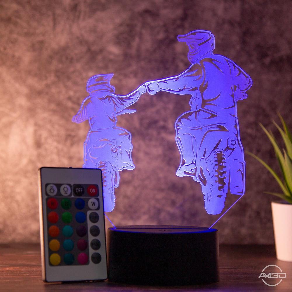 Motorrad Geschenk / Lampe / Nachtlicht LED Acryl / Vater und Sohn / Geschenk für Motorradfahrer - AM3D Shopmit Kunststoffsockel