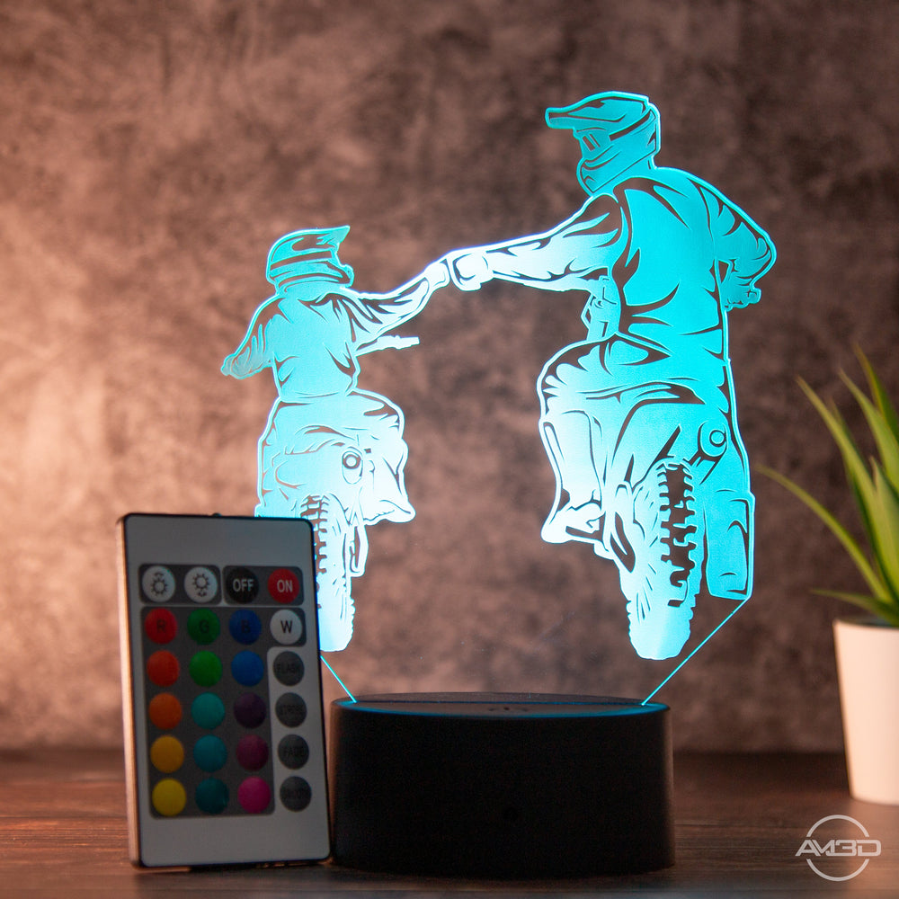 Motorrad Geschenk / Lampe / Nachtlicht LED Acryl / Vater und Sohn / Geschenk für Motorradfahrer - AM3D Shopmit Kunststoffsockel