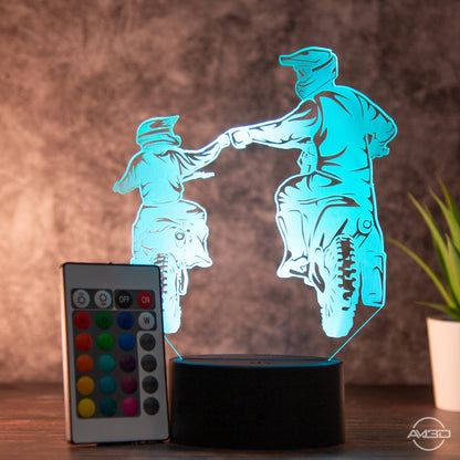 Motorrad Geschenk / Lampe / Nachtlicht LED Acryl / Vater und Sohn / Geschenk für Motorradfahrer - AM3D Shopmit Kunststoffsockel