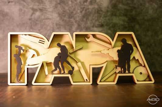 „PAPA“ 3D - Holzschriftzug – Handwerkerherz trifft Familienliebe – Das perfekte Geschenk zum Vatertag - AM3D Shop