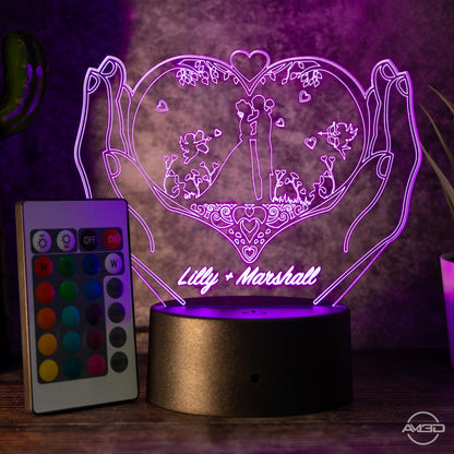 Personalisierbare 3D - LED - Lampe "Herz & Hände" das perfekte Geschenk für Verliebte! - AM3D Shop