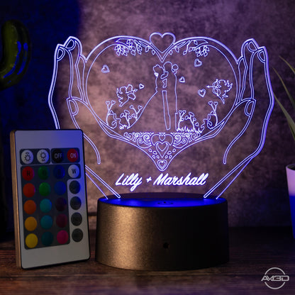 Personalisierbare 3D - LED - Lampe "Herz & Hände" das perfekte Geschenk für Verliebte! - AM3D Shop