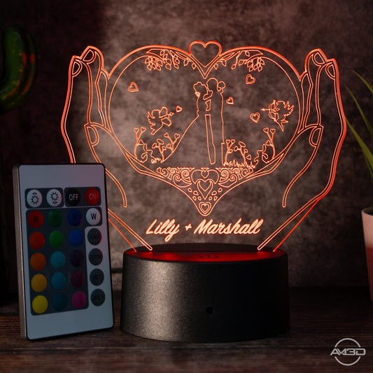 Personalisierbare 3D - LED - Lampe "Herz & Hände" das perfekte Geschenk für Verliebte! - AM3D Shop