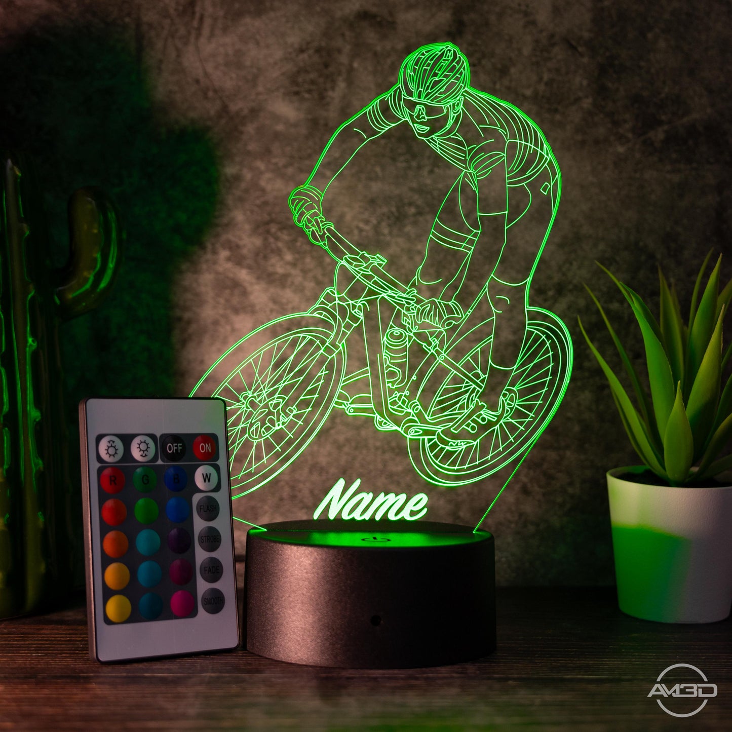 Personalisierbare LED - Lampe "Mountainbiker" das perfekte Geschenk für Sportfans! - AM3D Shop