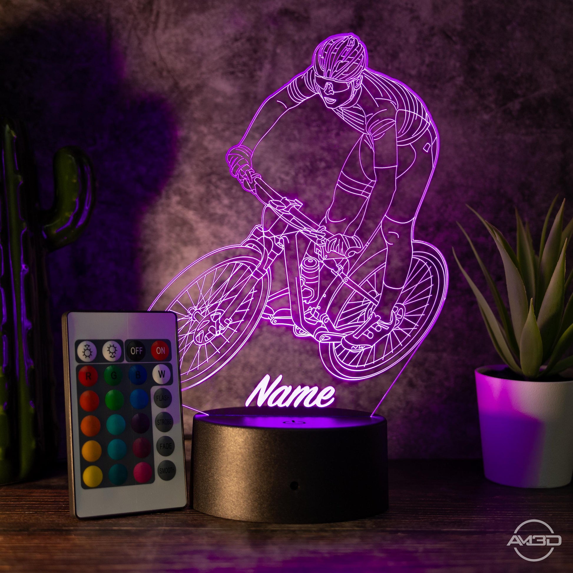 Personalisierbare LED - Lampe "Mountainbiker" das perfekte Geschenk für Sportfans! - AM3D Shop