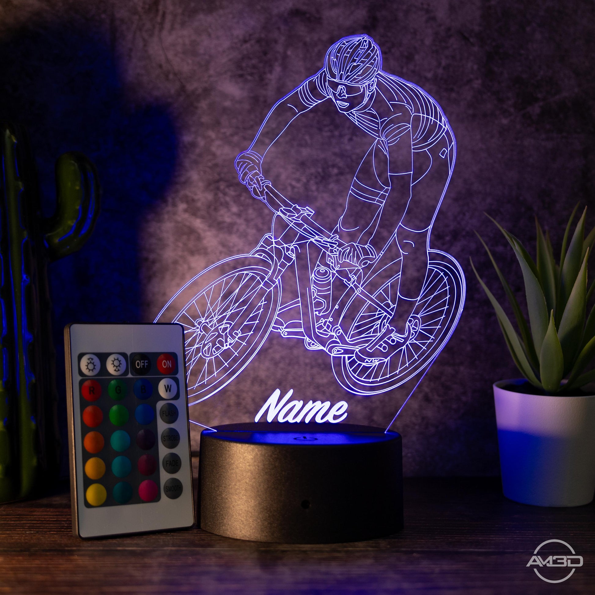 Personalisierbare LED - Lampe "Mountainbiker" das perfekte Geschenk für Sportfans! - AM3D Shop