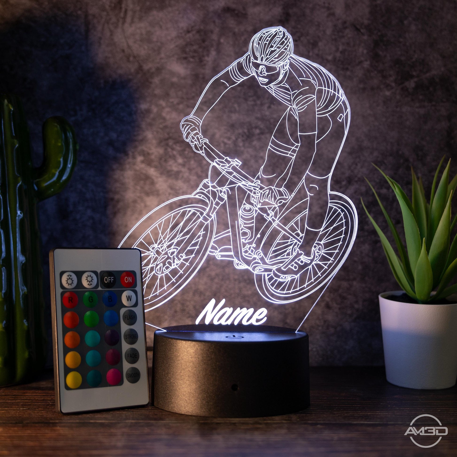 Personalisierbare LED - Lampe "Mountainbiker" das perfekte Geschenk für Sportfans! - AM3D Shop