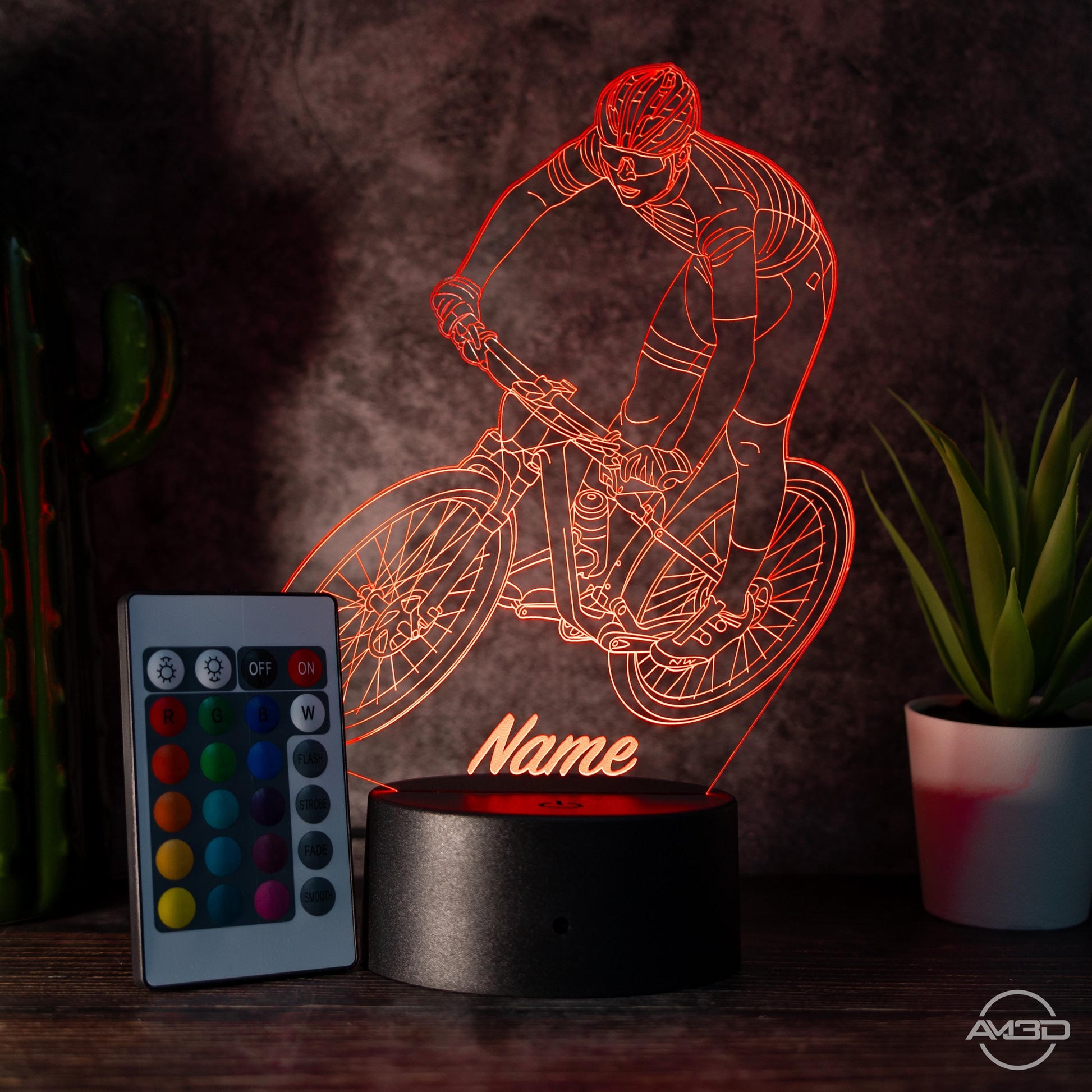Personalisierbare LED - Lampe "Mountainbiker" das perfekte Geschenk für Sportfans! - AM3D Shop