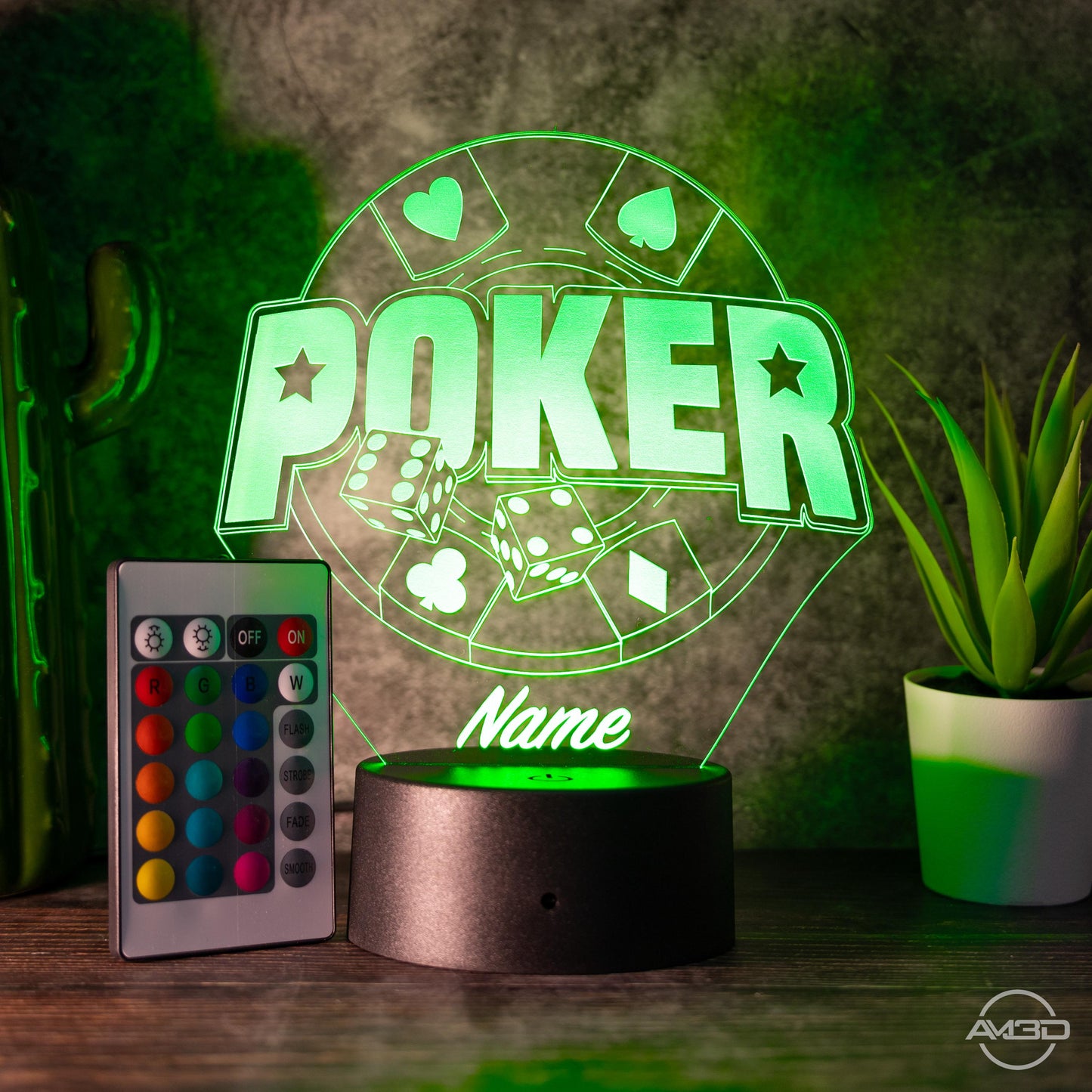 Personalisierbare LED - Lampe "Poker Casino" das perfekte Highlight für Spielefans! - AM3D Shop