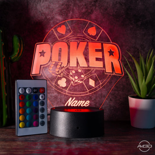 Personalisierbare LED - Lampe "Poker Casino" das perfekte Highlight für Spielefans! - AM3D Shop