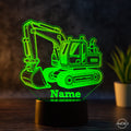 personalisierbare LED Tischlampe aus Acryl - Bagger, Baustelle, Baggerfahrer - AM3D Shopmit Kunststoffsockel