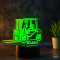 personalisierbare LED Tischlampe aus Acryl - Gabelstapler - AM3D Shopmit Kunststoffsockel