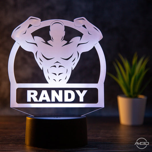 Personalisierbare LED Tischlampe aus Acryl mit Body Builder - AM3D Shopmit Kunststoffsockel