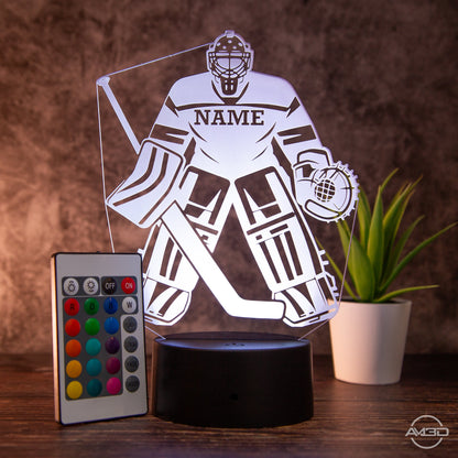 Personalisierbare LED - Tischlampe aus Acryl mit Eishockeyspieler – Perfektes Geschenk für Eishockey - Fans - AM3D Shopmit Kunststoffsockel