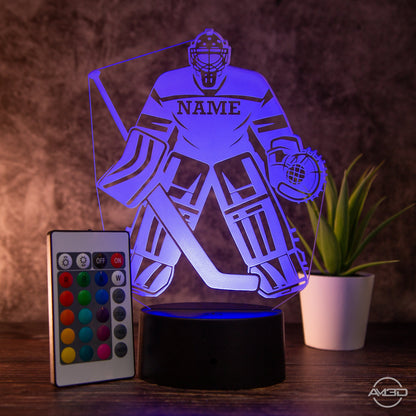 Personalisierbare LED - Tischlampe aus Acryl mit Eishockeyspieler – Perfektes Geschenk für Eishockey - Fans - AM3D Shopmit Kunststoffsockel
