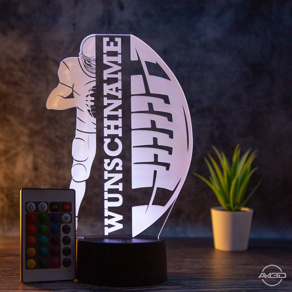 Personalisierbare LED - Tischlampe aus Acryl mit Football - Spieler – Perfektes Geschenk für Football - Fans - AM3D Shopmit Kunststoffsockel