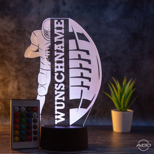 Personalisierbare LED - Tischlampe aus Acryl mit Football - Spieler – Perfektes Geschenk für Football - Fans - AM3D Shopmit Kunststoffsockel