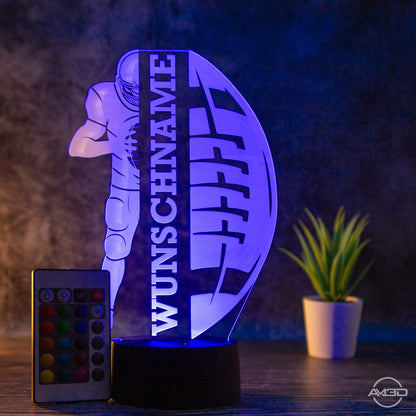 Personalisierbare LED - Tischlampe aus Acryl mit Football - Spieler – Perfektes Geschenk für Football - Fans - AM3D Shopmit Kunststoffsockel