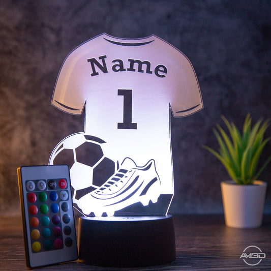 Personalisierbare LED Tischlampe aus Acryl mit Fußballtrikot – Das perfekte Geschenk für Fußballfans! - AM3D Shopmit Kunststoffsockel
