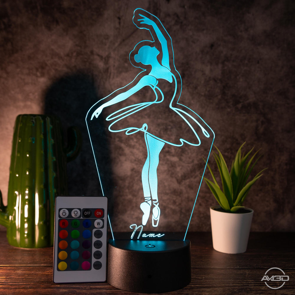 personalisierte Lampe Ballerina, Ballett Nachtlicht fürs Kinderzimmer / Tischlampe LED Acryl - AM3D Shop