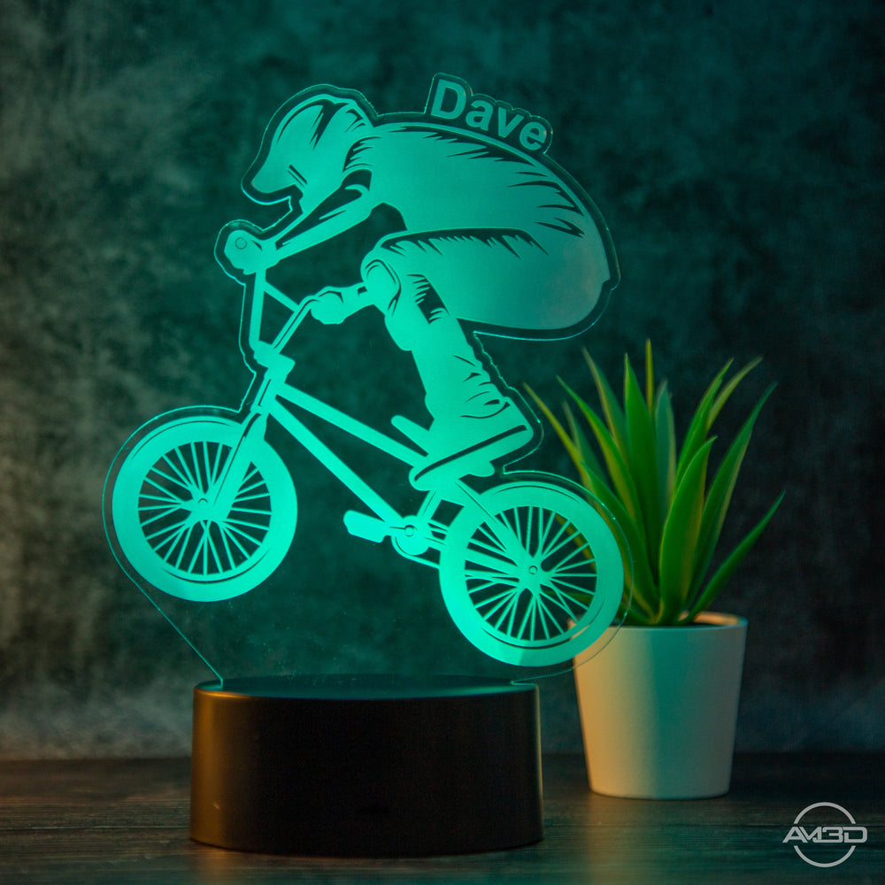 personalisierte Lampe BMX Nachtlicht fürs Kinderzimmer / Tischlampe LED Acryl - AM3D Shopmit Kunststoffsockel