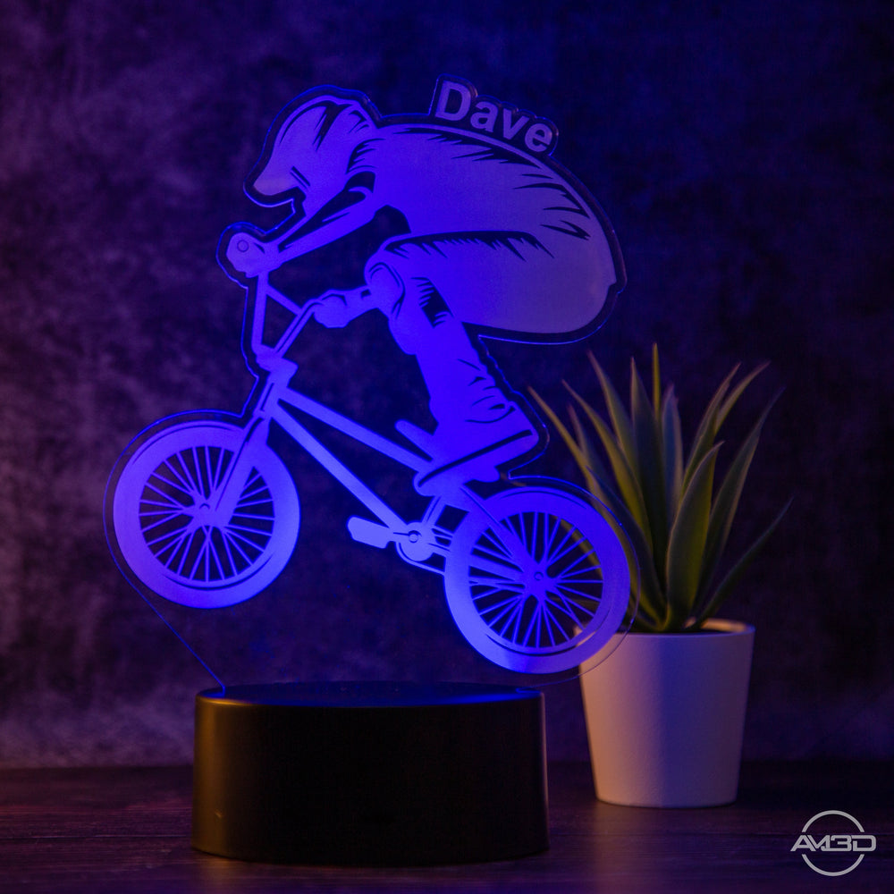 personalisierte Lampe BMX Nachtlicht fürs Kinderzimmer / Tischlampe LED Acryl - AM3D Shopmit Kunststoffsockel