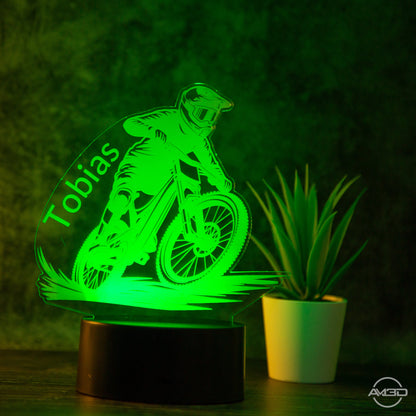 personalisierte Tischlampe Mountainbiker Downhill Nachtlicht fürs Kinderzimmer / Tischlampe LED Acryl - AM3D Shopmit Kunststoffsockel