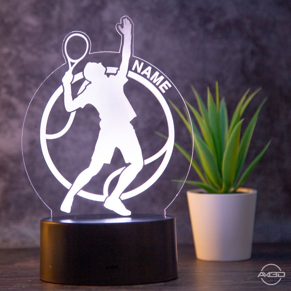 personalisierte Tischlampe Tennisspieler LED Nachtlicht aus Acryl - AM3D Shopmit Kunststoffsockel