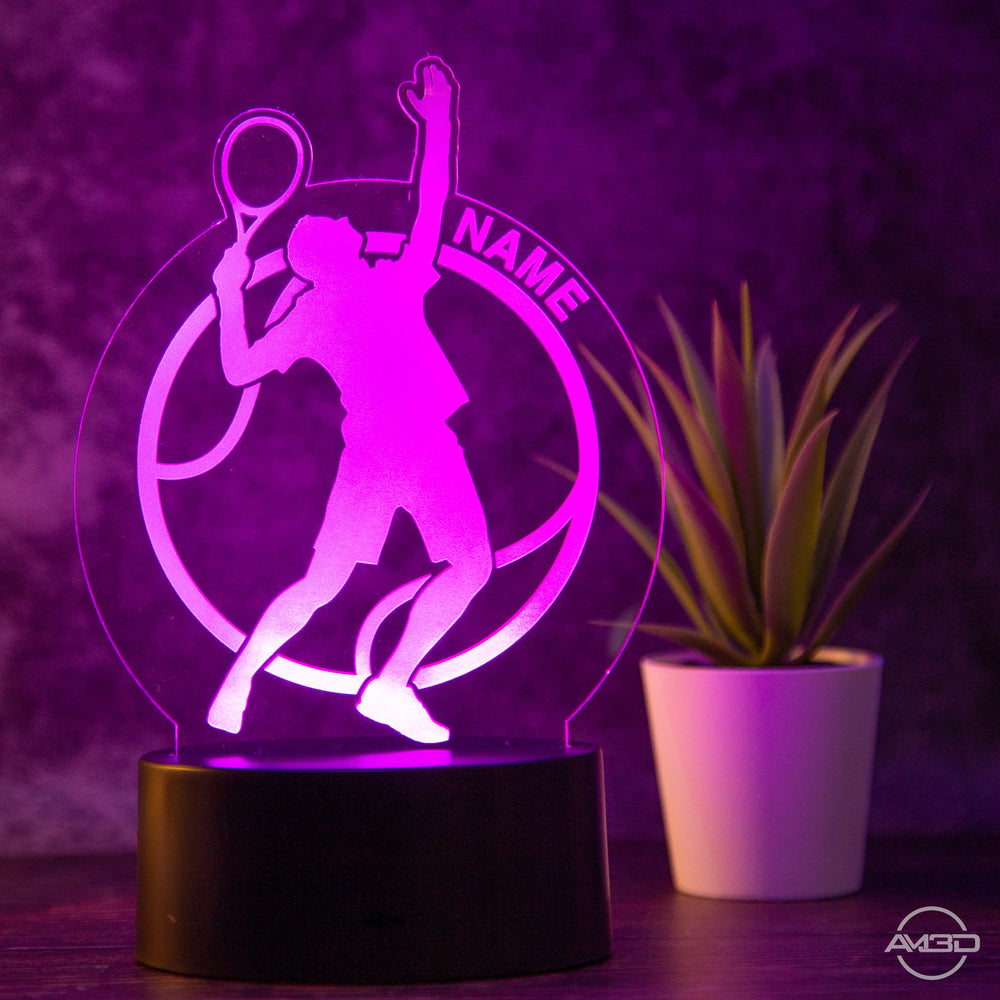 personalisierte Tischlampe Tennisspieler LED Nachtlicht aus Acryl - AM3D Shopmit Kunststoffsockel