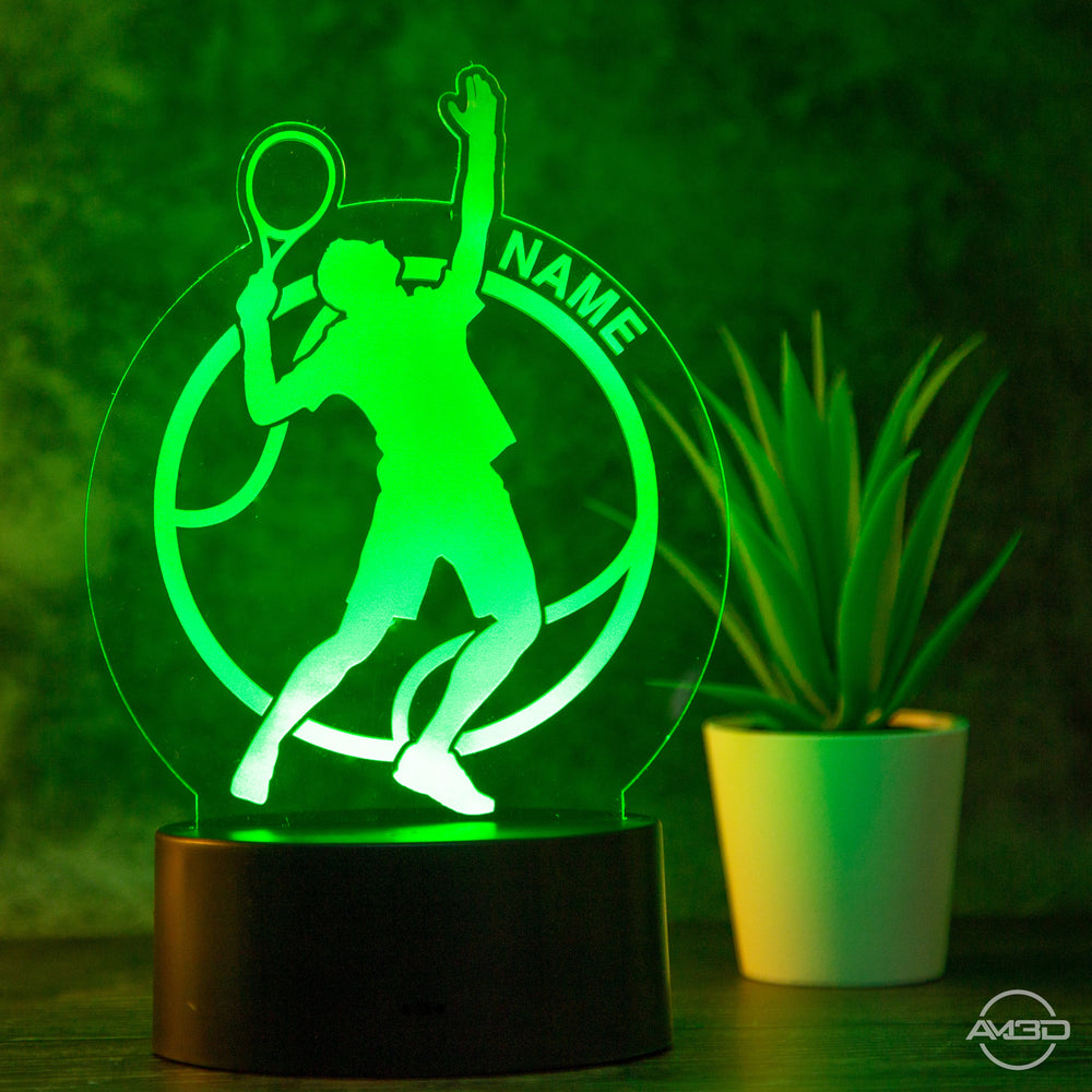 personalisierte Tischlampe Tennisspieler LED Nachtlicht aus Acryl - AM3D Shopmit Kunststoffsockel