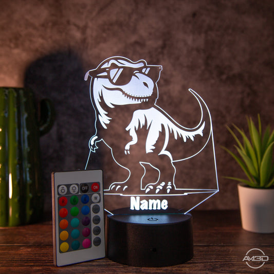 personalisiertes Nachtlicht fürs Kinderzimmer "T - Rex" - AM3D Shopmit Kunststoffsockel