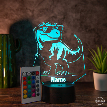personalisiertes Nachtlicht fürs Kinderzimmer "T - Rex" - AM3D Shopmit Kunststoffsockel