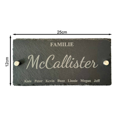 Personalisiertes Schiefer - Hausschild mit Gravur – Familienname – 25×12 cm – Edelstahl - Abstandhalter (20 mm) - AM3D Shop