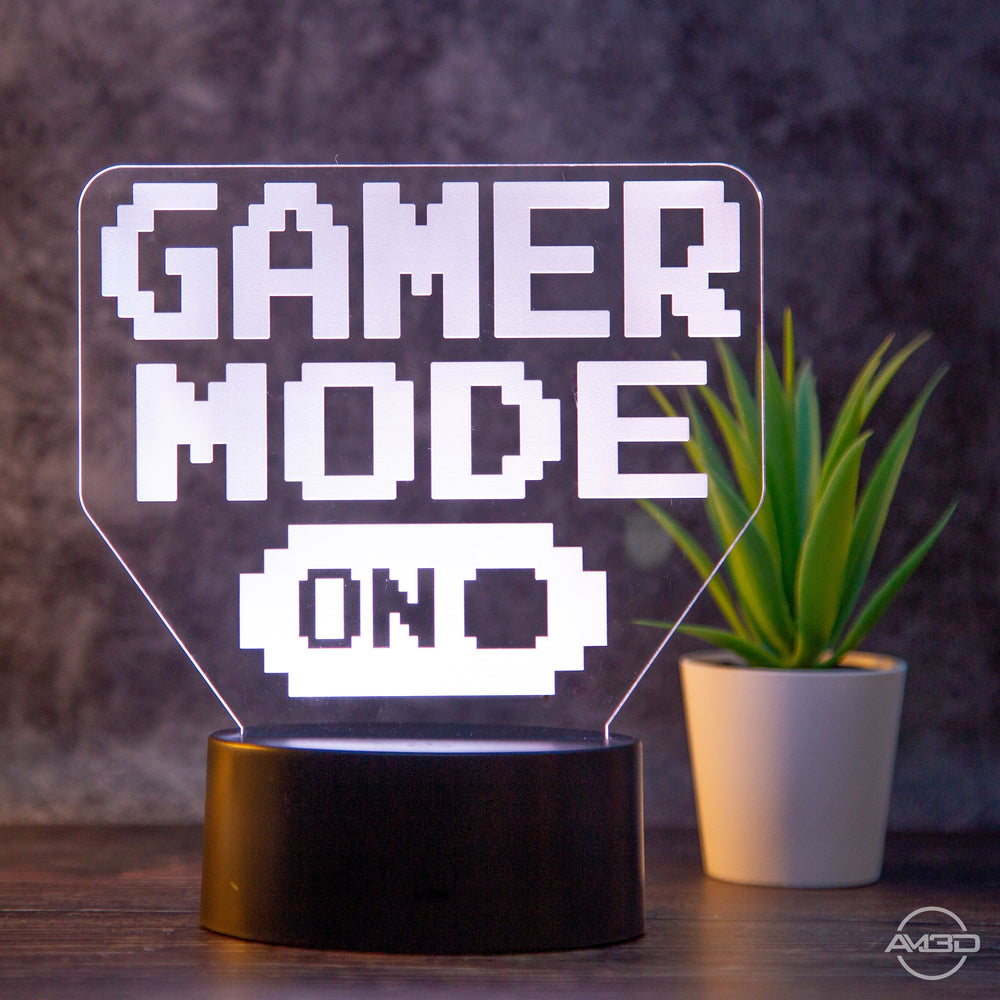 Tischlampe Gaming für Kinderzimmer - Gamer Mode On - LED Nachtlicht aus Acryl, Gamer Geschenk - AM3D Shopmit Kunststoffsockel