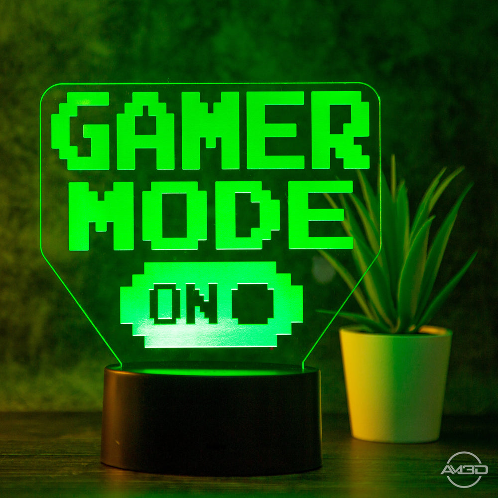 Tischlampe Gaming für Kinderzimmer - Gamer Mode On - LED Nachtlicht aus Acryl, Gamer Geschenk - AM3D Shopmit Kunststoffsockel