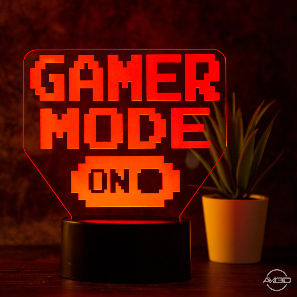 Tischlampe Gaming für Kinderzimmer - Gamer Mode On - LED Nachtlicht aus Acryl, Gamer Geschenk - AM3D Shopmit Kunststoffsockel