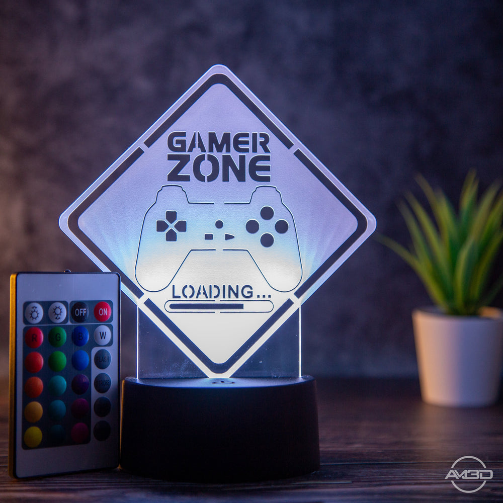 Tischlampe Gaming für Kinderzimmer - Gamer Zone - LED Nachtlicht aus Acryl - AM3D Shopmit Kunststoffsockel