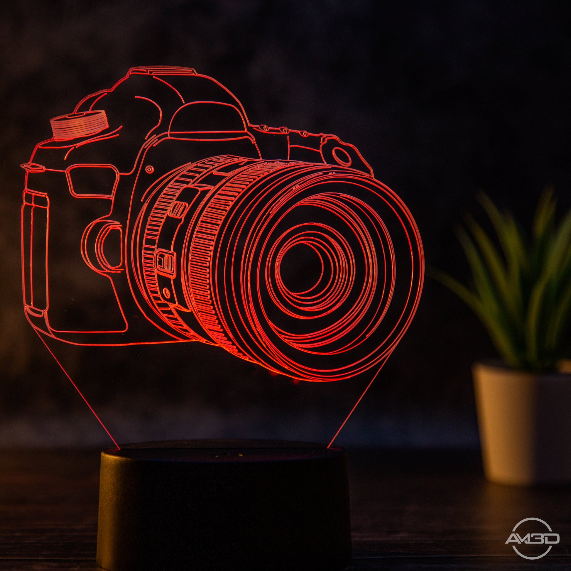 Tischlampe Kamera // Fotograf // Nachtlicht LED Acryl // Geschenk für Fotografen - AM3D Shopmit Kunststoffsockel
