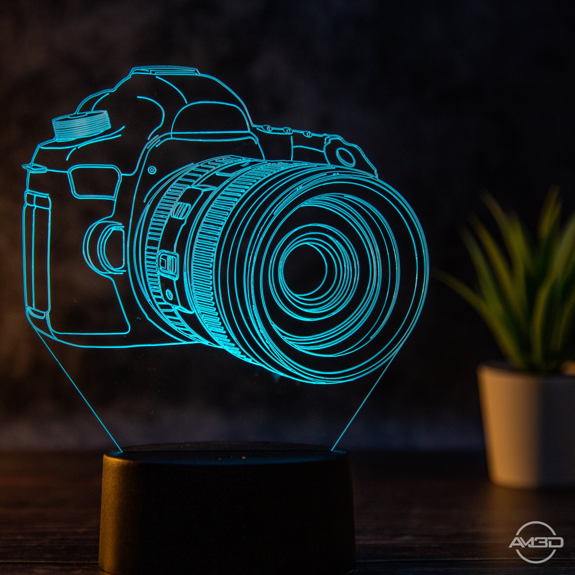 Tischlampe Kamera // Fotograf // Nachtlicht LED Acryl // Geschenk für Fotografen - AM3D Shopmit Kunststoffsockel