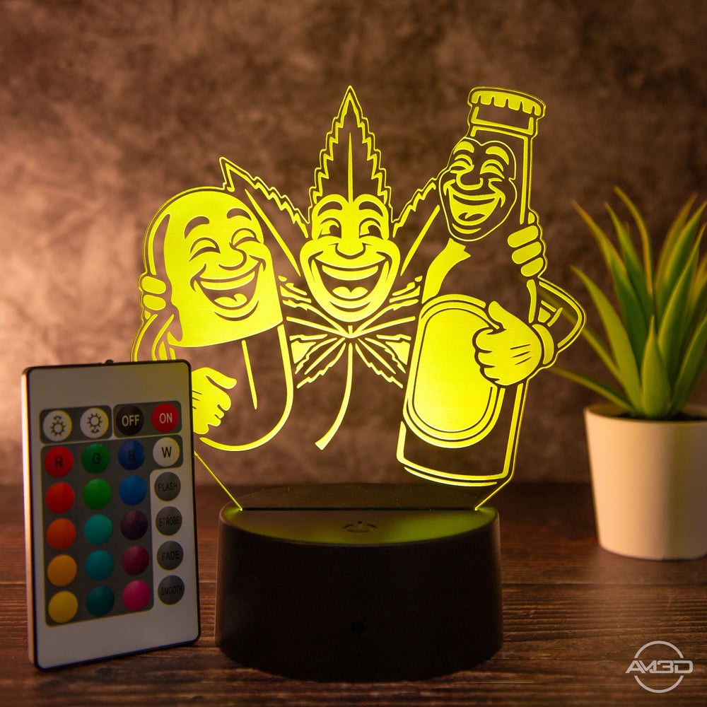Tischlampe, Lampe Weed / 420 / Mary Jane/ Bier / Pillen/ Best Friends/ Geschenk Weed - AM3D Shopmit Kunststoffsockel