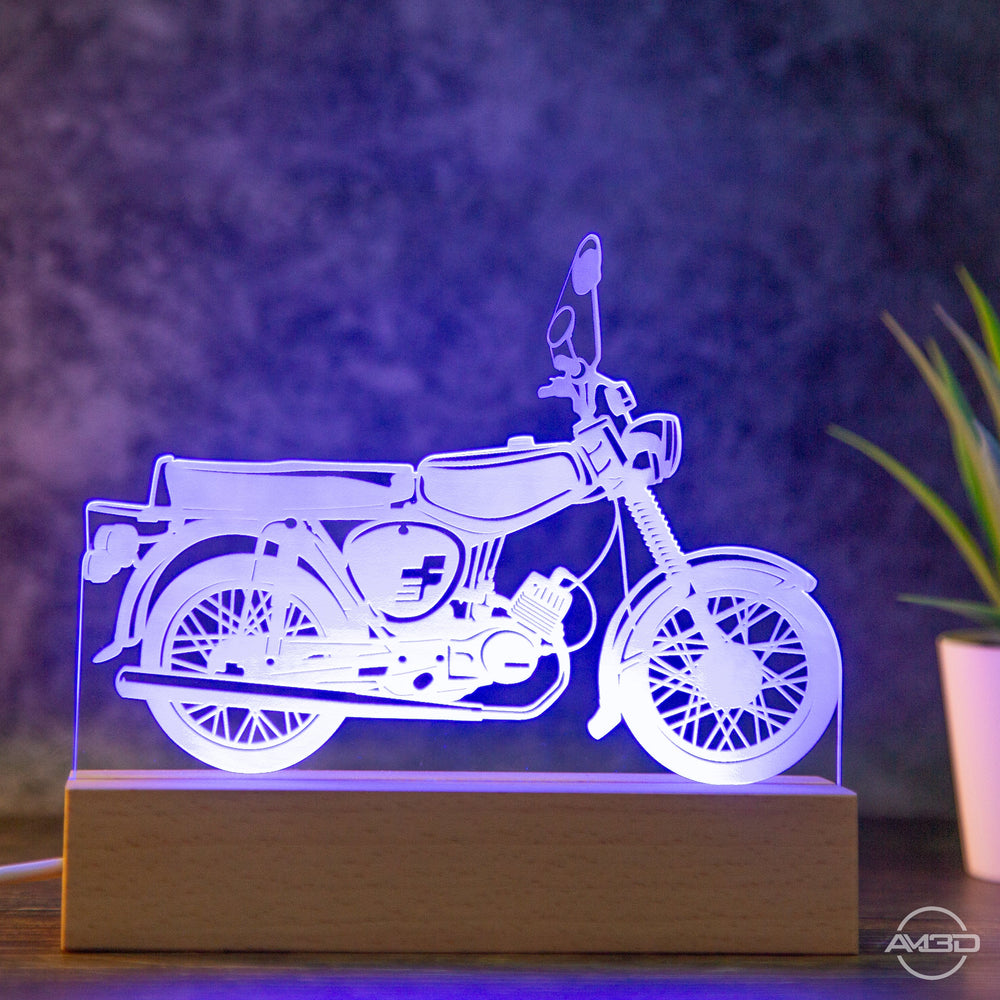 Tischlampe Moped Oldtimer / Osten / Vintage / DDR - AM3D Shopmit Holzsockel 15cm