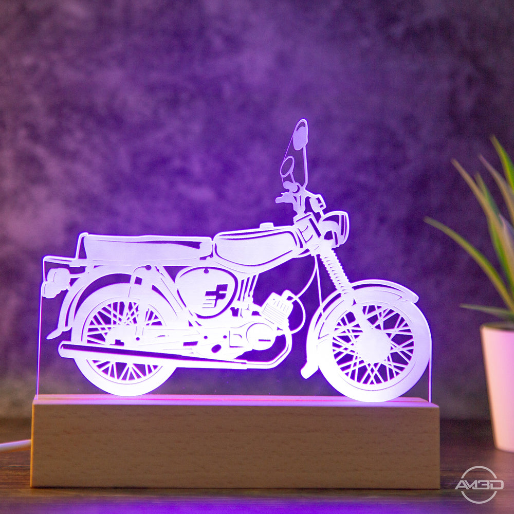 Tischlampe Moped Oldtimer / Osten / Vintage / DDR - AM3D Shopmit Holzsockel 15cm