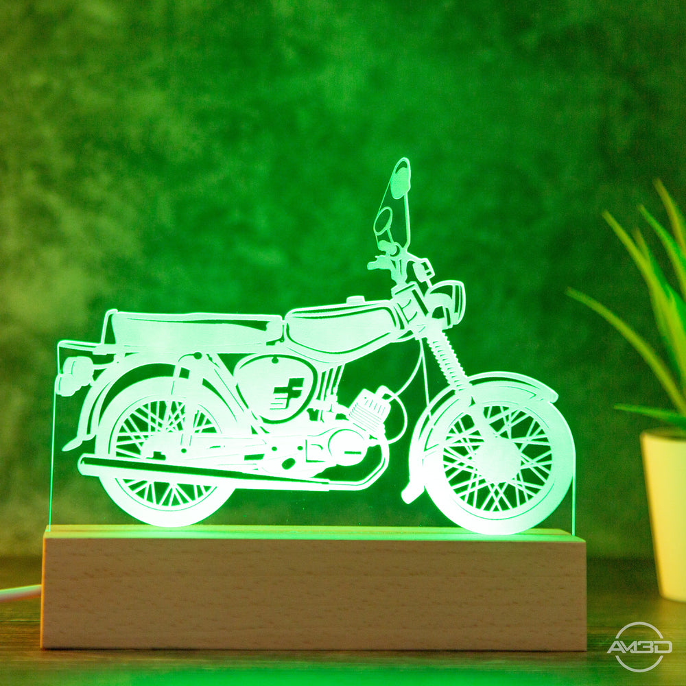 Tischlampe Moped Oldtimer / Osten / Vintage / DDR - AM3D Shopmit Holzsockel 15cm