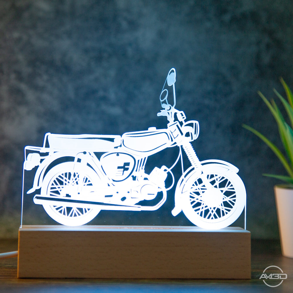 Tischlampe Moped Oldtimer / Osten / Vintage / DDR - AM3D Shopmit Holzsockel 15cm